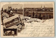 45468 W4330 Mülheim an der Ruhr 1897 Lithographie Kettenbrücke Kahlenberg Eisenbahnbrücke Ottmar Zieher