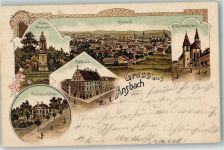 91522 W8800 Ansbach , Mittelfr 1903 Lithographie Platen Denkmal St. Johanniskirche Rathaus Prinzenschloss
