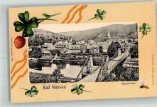 56377 W5408 Nassau , Lahn Prägedruck Kettenbrücke Kleeblätter Passepartout