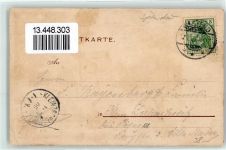 10115 W1000 Spandau 1905 Gebrauchsspuren Gasthaus Kaisergarten Pichelsberge Fahnen Schwarz-Weiß-Rot Ruderboot Frau Schirm Lithographie