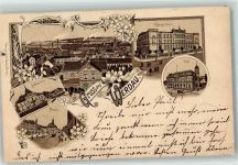 08412 O9620 Werdau , Sachs 1898 Gebrauchsspuren Bürgerschule Post Schützenhaus Markt Litho
