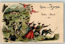 Ungebetener Gast Stier Gruss aus den Bergen 1898 Lithographie