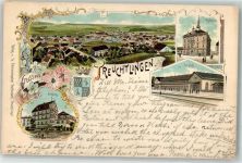 91757 W8830 Treuchtlingen 1898 Lithographie Rathaus Bahnhof Schloss Wappen