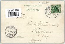 09322 O9294 Penig 1899 Lithographie Bahnpost Glauchau Grossbothen Zug 1473 6.11.99 Amerika Wolkenburg Kriegerdenkmal