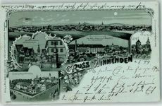 71364 W7057 Winnenden , Württ 1899 Lithographie / Mondschein Marktbrunnen Hauptstraße Kgl. Heil- u. Pflegeanstalt Winnenthal mit Schlosskirche Diebsturm
