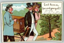 Emil komm, hier wird georgelt Drehorgel 1900 Lithographie / Künstlerkarte