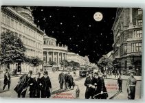 Budapest 1910 Mondschein bei Nacht Straßenbahn