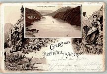 6212 Pertisau 1899 Lithographie Achensee gegen Achenkirch Tracht Hirsch Ottmar Zieher
