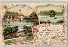 16547 O1403 Birkenwerder 1901 Lithographie Ziebolski's Paradiesgarten Paradiessee Untermühle