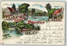 31832 W3257 Springe , Deister 1902 Gebrauchsspuren Gasthaus Holzmühle Teich Seerose Wasserfall Litho.