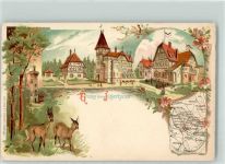 78532 W7200 Eßlingen , Baden Lithographie Kernenturm Hotel Jägerhaus Reh