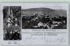 79539 W7850 Brombach , Kr Lörrach 1904 Gebrauchsspuren Festkarte zur Erinnerung an das 60jährige Stiftungsfest des Männerchors und Fahnenweihe des Sängerbundes Die 4 noch lebenden Gründer des Männerchors