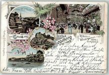 23795 W2360 Bad Segeberg 1897 Gebrauchsspuren Hotel Germania Wintergarten Kalkberg Litho