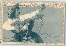 76131 W7500 Karlsruhe , Baden 1900 Gebrauchsspuren Gruß aus dem Bazar Musikant Gitarre sign. Niestle