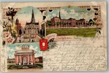 46483 W4230 Wesel a Rhein 1900 Gebrauchsspuren Lithographie Großer Markt Berliner Tor Kaserne Esplanade