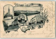 56477 W5439 Rennerod , Westerw 1901 Gebrauchsspuren Aspenhütte Kirche Gasthaus zur Post Posthorn