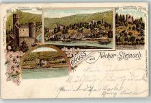 69239 W6918 Neckarsteinach 1900 Lithographie Bahnhof Schwalbennest Vorderburg