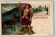 79713 W7880 Bad Säckingen 1900 Künstlerkarte Gasthaus zum Schützen Trompeter sign. H. Walzmuth