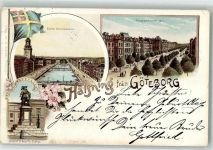 Göteborg 1898 Gebrauchsspuren Stora Hamnkanalen Kungsportsavenyen Gustaf II. Adolfs Staty Lithographie