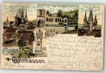 63571 W6460 Gelnhausen 1897 Lithographie Schöffer Denkmal Ruine Barbarossa