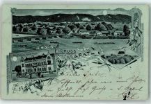 84533 W8261 Marktl , Inn Lithographie / Mondschein Gasthaus zur Post Bergham Innbrücke