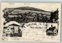 61389 W6384 Treisberg Lithographie Pferdskopf Aussichtsturm Gasthaus zum Aussichtsturm Schule