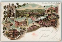 99885 O5807 Ohrdruf Lithographie Krieger-Denkmal Post Markt-Straße Rathaus