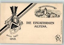 58762 W5990 Altena , Westf 1915 Lithographie Die Einjährigen Altena anno belli 1915 Studentenwappen Burg Altena Studentika