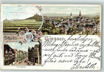 35390 W6300 Gießen , Lahn 1907 Lithographie Gleiberg Kreuzplatz