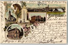 99628 O5232 Buttstädt 1897 Gebrauchsspuren Pferdekopf Kaiserl. Postamt Sophienschule Kriegerdenkmal Lithographie