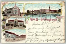 19322 O2900 Wittenberge , Prignitz 1900 Lithographie Bismarckplatz Knabenschule Bürgerschule Elbdeich