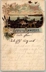 82211 W8036 Herrsching a. Ammersee 1898 Gebrauchsspuren Lithographie Mühlfeld Ammersee