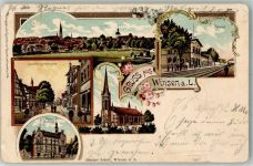 21423 W2090 Winsen Luhe 1900 Gebrauchsspuren Lithographie Neues Rathaus Luneburgerstraße Kirche Bahnhof Bahnpoststempel