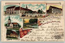 04916 O7901 Schönewalde b Herzberg, Elster 1905 Lithographie Postamt Marktplatz Am Fliess Volksschule
