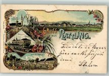 94447 W8350 Plattling 1899 Lithographie Unterer Stadtplatz Bahnhof Oberer Stadtplatz