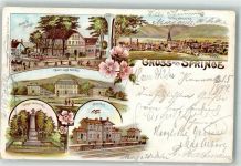 31832 W3257 Springe , Deister 1899 Lithographie Bahnhof Kriegerdenkmal Kais. Jagdschloß Hotel Meyer