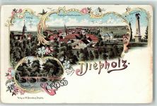 49356 W2840 Diepholz Lithographie Kriegerdenkmal Lohnebrücke Schloß
