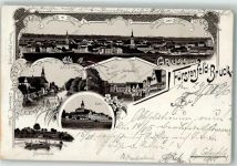82256 W8080 Fürstenfeldbruck 1896 Lithographie Schwimmschule Ruderboot Marktplatz Kloster