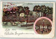 10115 O1190 Niederschöneweide 1900 Lithographie Etablissement Gasthaus Neptunshain Gartenwirtschaft Ballsaal