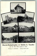 04425 O7101 Sehlis 1912 Foto AK Sturm-Katastrophe in Sehlis 12. Mai 1912 Zerstörte Gebäude