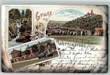 38855 O3700 Wernigerode 1898 Lithographie Bahnhof Wasserfall Schloss