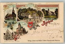 25524 W2210 Itzehoe 1897 Lithographie Stadtwappen Post St. Laurentii-Kirche Schloss Breitenburg Gasthaus Eichtal