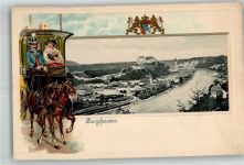 84489 W8263 Burghausen , Salzach Prägedruck Burghausen Postillon Postkutsche Wappen