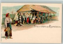 Tracht Bauernhaus Motiv Rumänien Lithographie