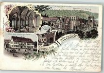 37445 W3425 Walkenried 1897 Lithographie Hotel zum Goldenen Löwen Kreuzgang Kloster-Ruinen Gasthaus Röseberg Bahnpost Nordhausen Zg. 289