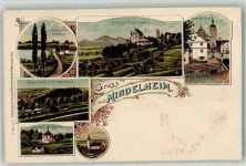 87719 W8948 Mindelheim Gebrauchsspuren Lithographie Weihermühle Unteres Tor Katharinen-Kapelle Schloss Freundsberg