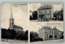 68260 Kingersheim 1916 Foto AK Feldpost WK I Zensur geprüft Geschäft Konsumgeschäft Kirche Schule Gemeindehaus