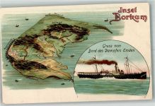 26757 W2972 Borkum Lithographie Insel Borkum Dampfer Emden