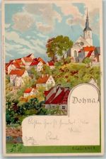 01809 O8313 Dohna , Sachs Lithographie / Künstlerkarte Marienkirche sign. Glöckner