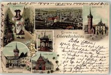 67210 Obernai Oberehnheim 1899 Gebrauchsspuren Lithographie Tracht Rathaus Fruchthalle Denkmal Sechs eimer Brunnen Bahnpost Strassburg Molsheim Zug 642